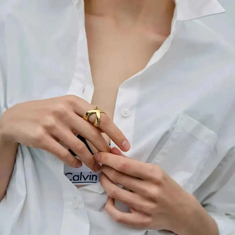 Crisscross Gold Ring – 18K Plated Style