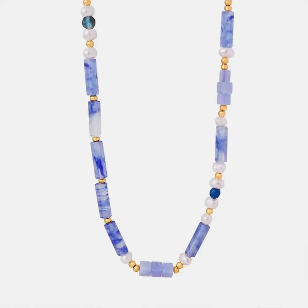 Modern Geometric Pearl Titanium Necklace