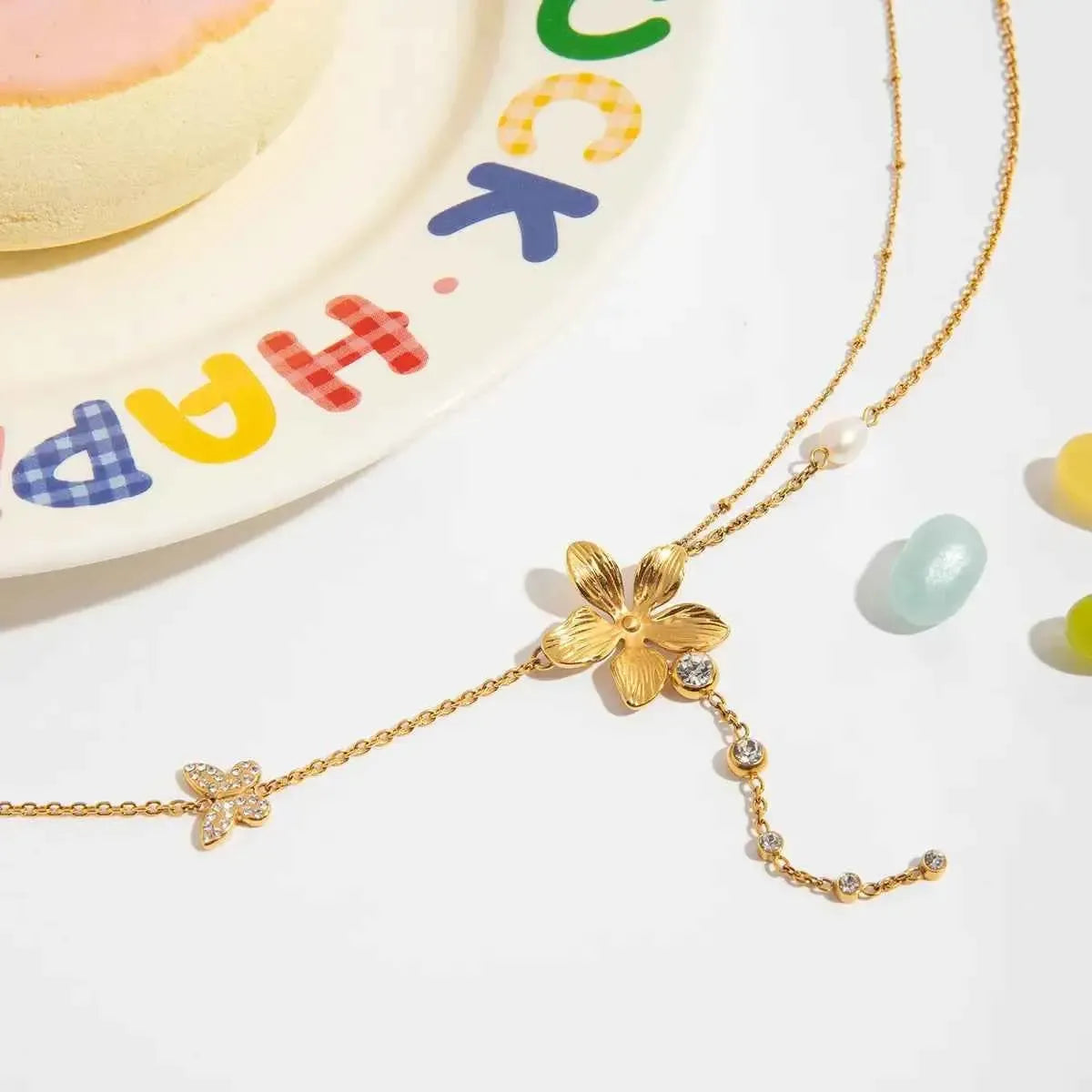 Golden Bloom - 3-Piece Layered Flower Necklace Set