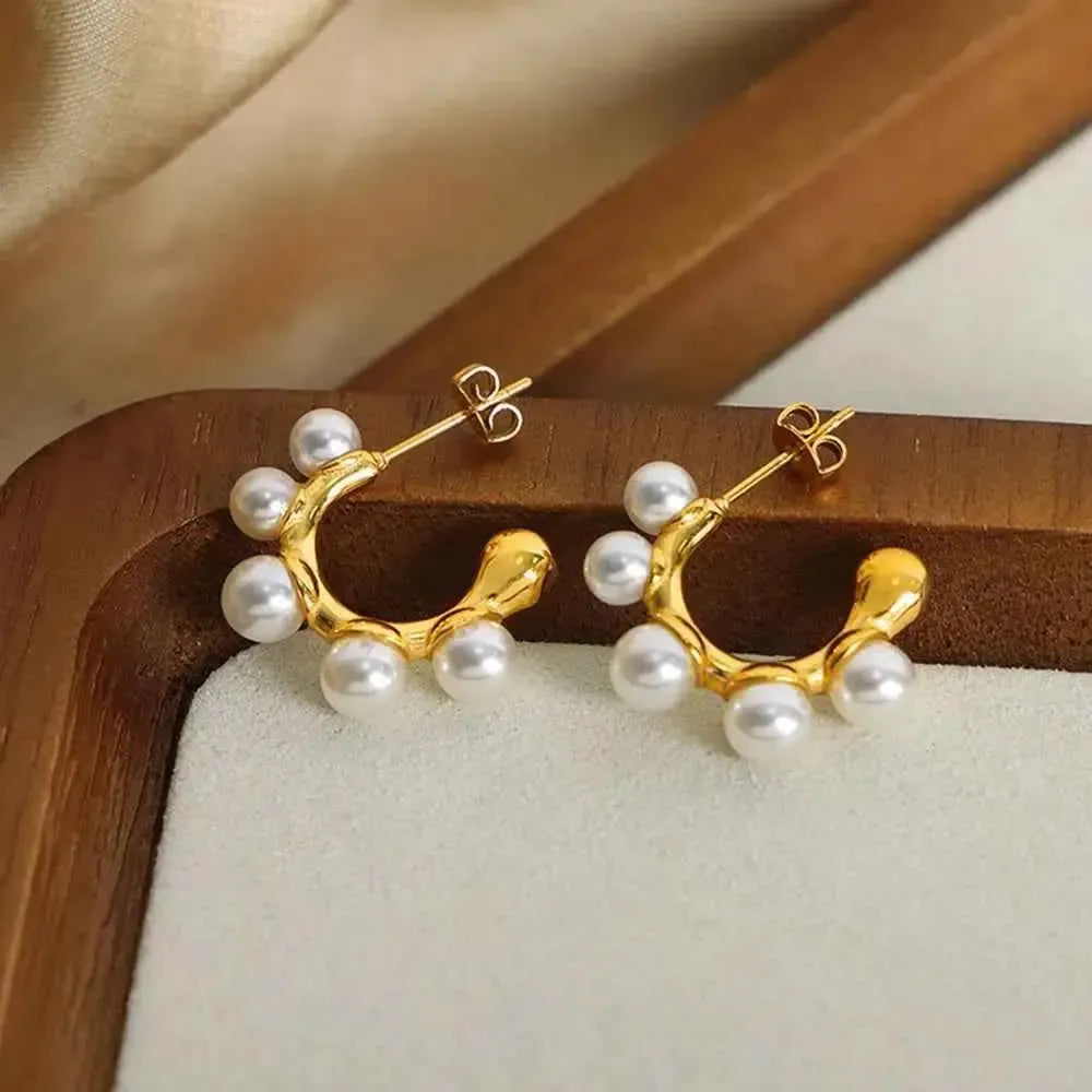 Elegant Pearl Earrings with Golden Touch