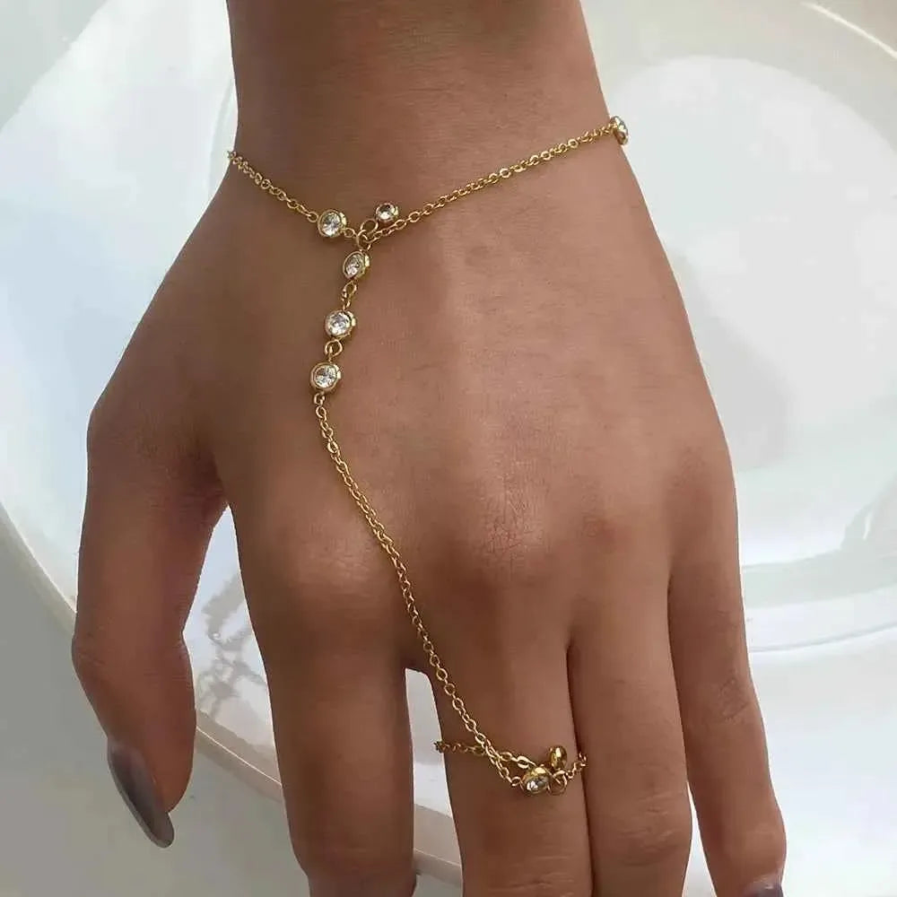 Sparkling Gold Inlaid Rhinestone Bracelet