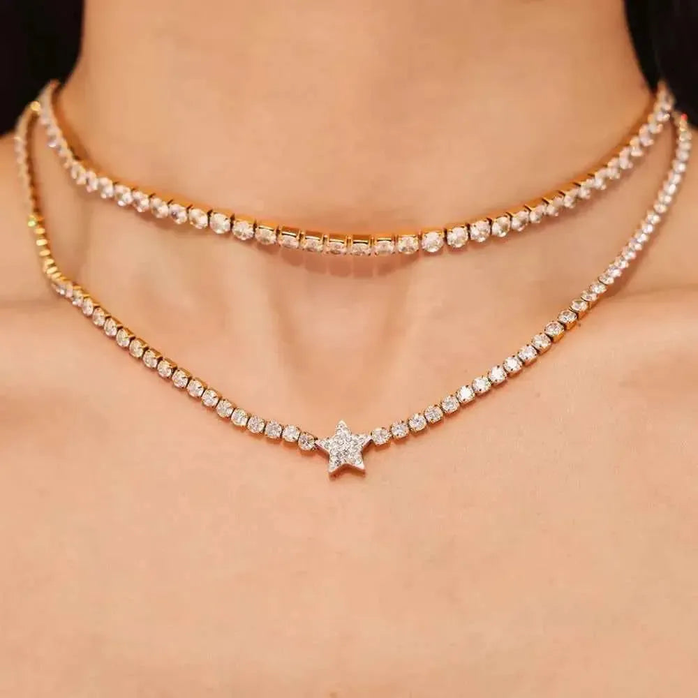 Titanium Star Necklace with Zircon