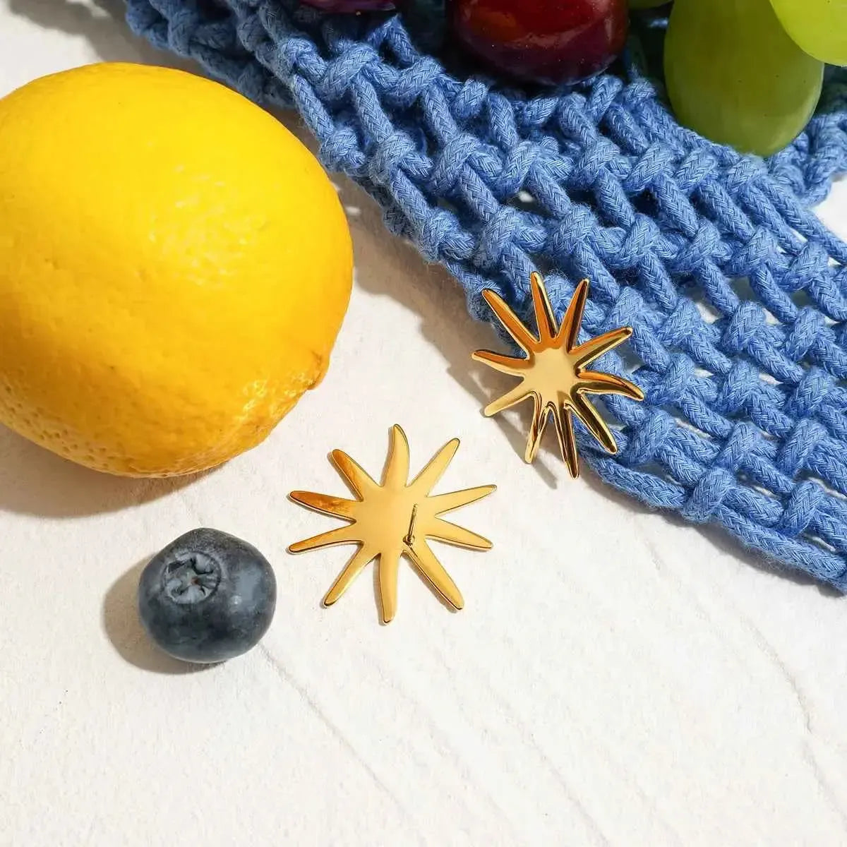 Gold Starburst Stud Earrings