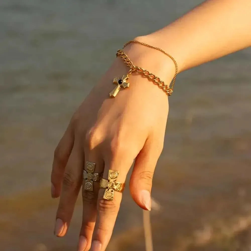 Cross Gemstone Pendant Bracelet