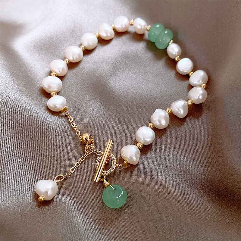 Green Stone with Pearl Links