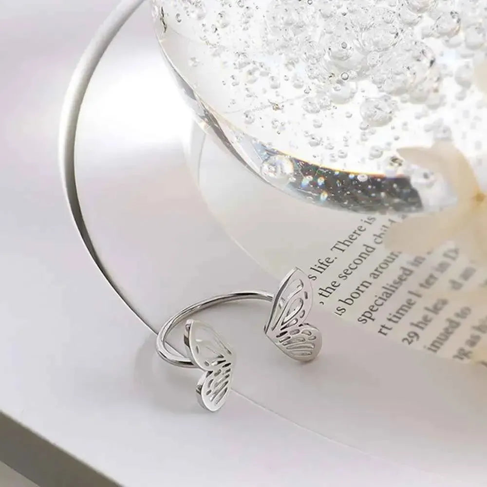 Butterfly Open Ring – Titanium Steel Shine