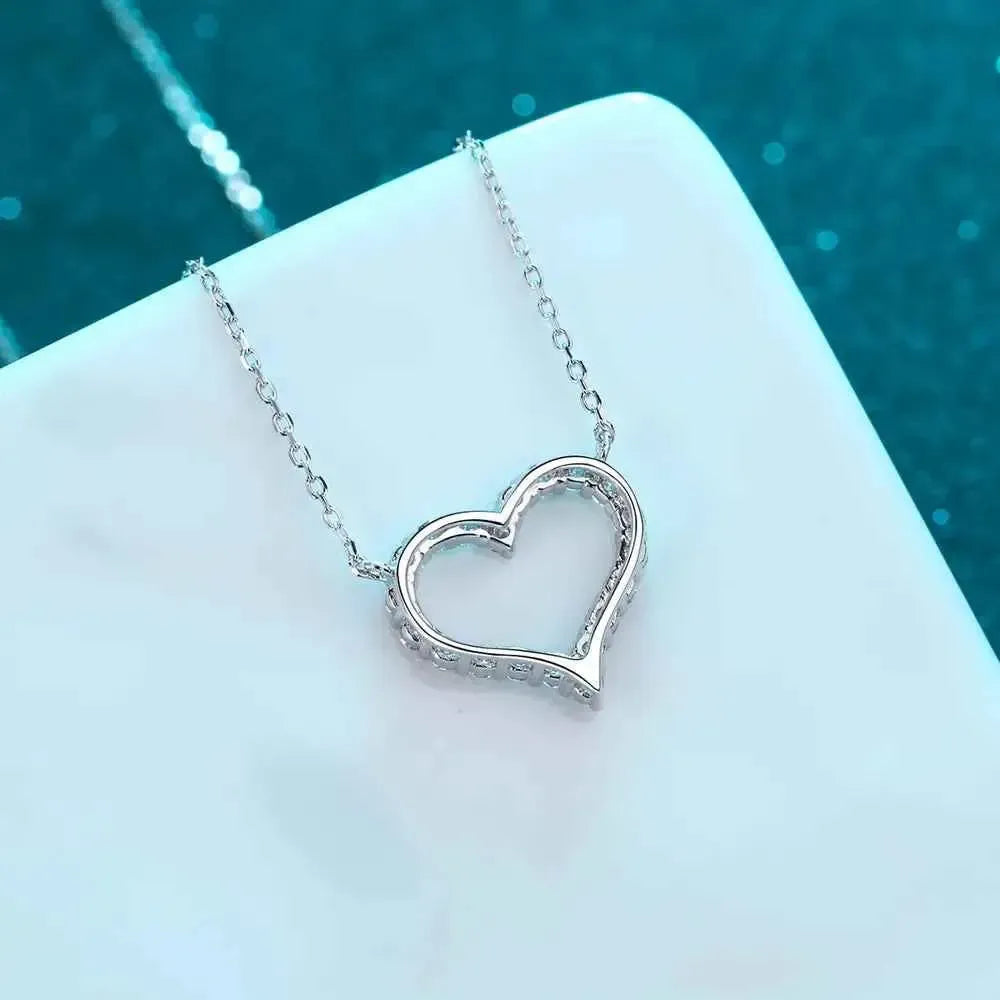 Romantic Silver Moissanite Heart Necklace