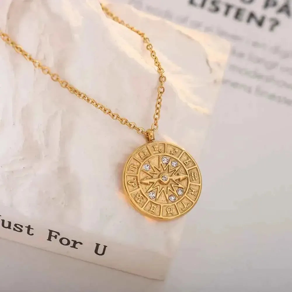 Elegant Zircon Clock Pendant Necklace