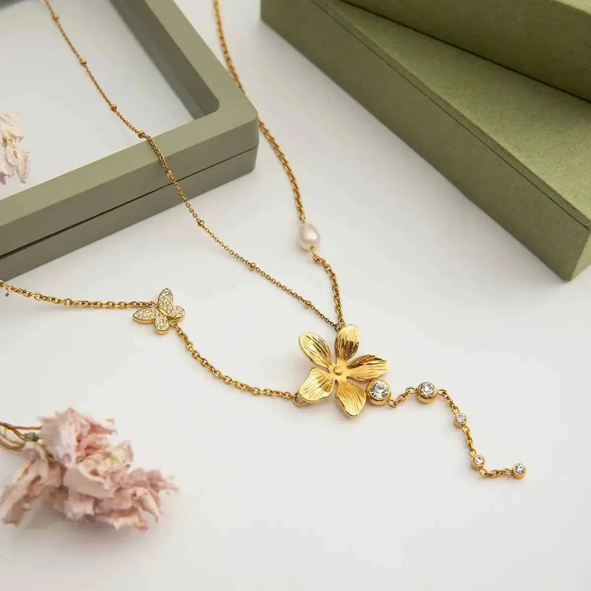 Golden Bloom - 3-Piece Layered Flower Necklace Set