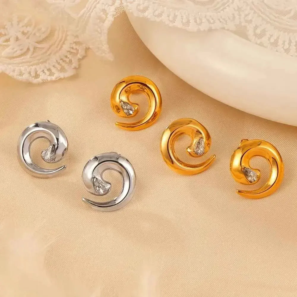 Spiral Zircon Titanium Steel Earrings