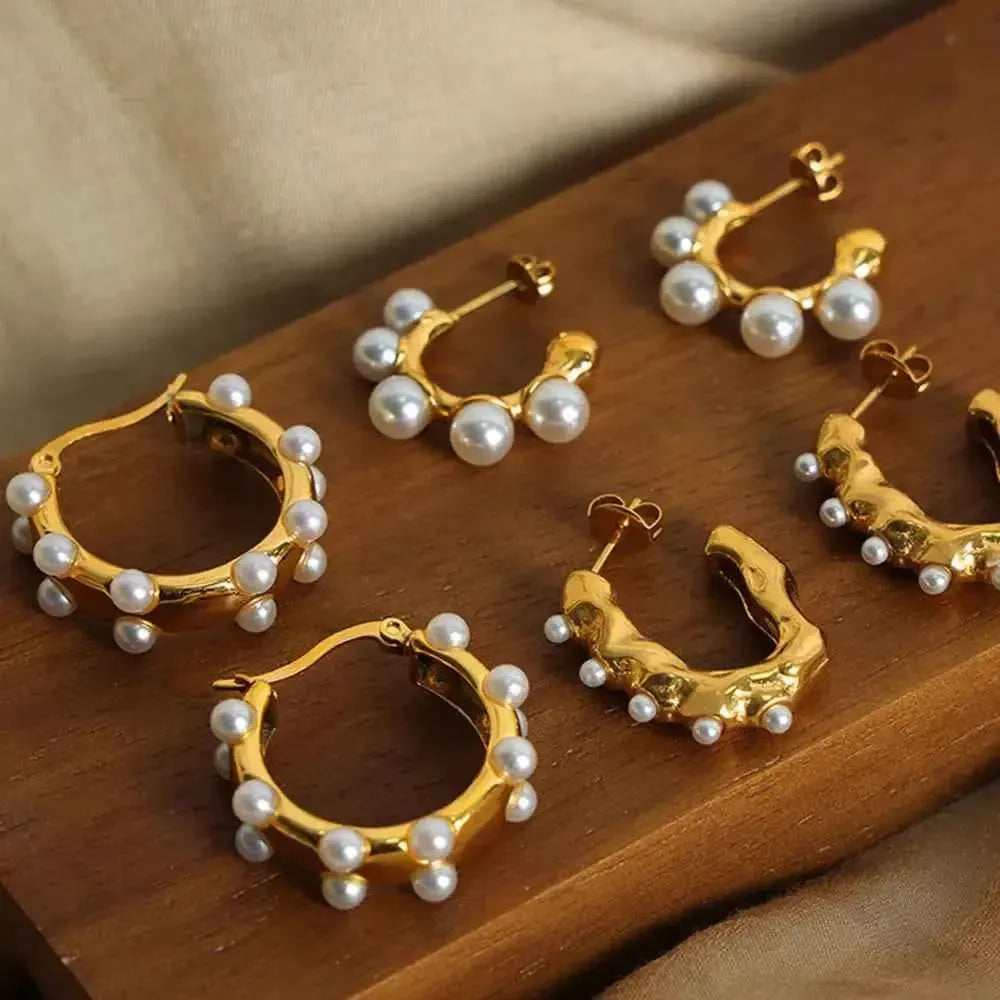 Elegant Pearl Earrings with Golden Touch