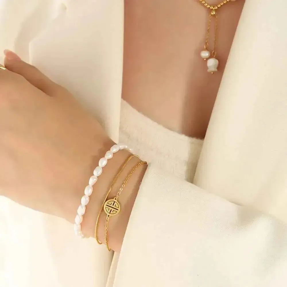 Three‑Tiered Pearl Titanium Bracelet