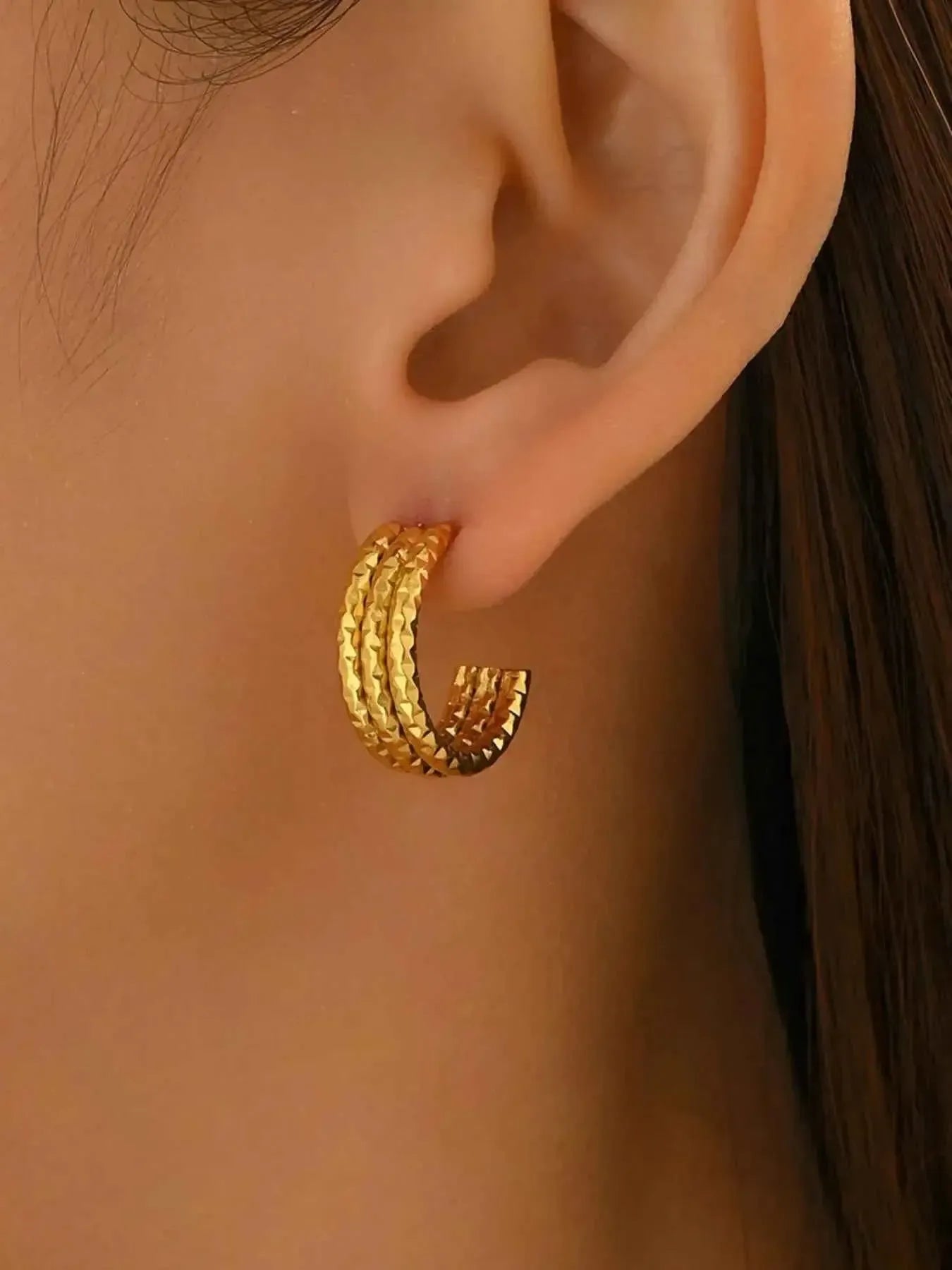 Triple Band Gold Hoop Earrings