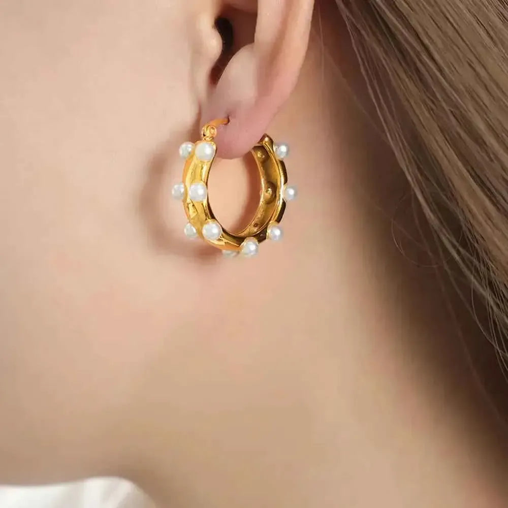 Elegant Pearl Earrings with Golden Touch