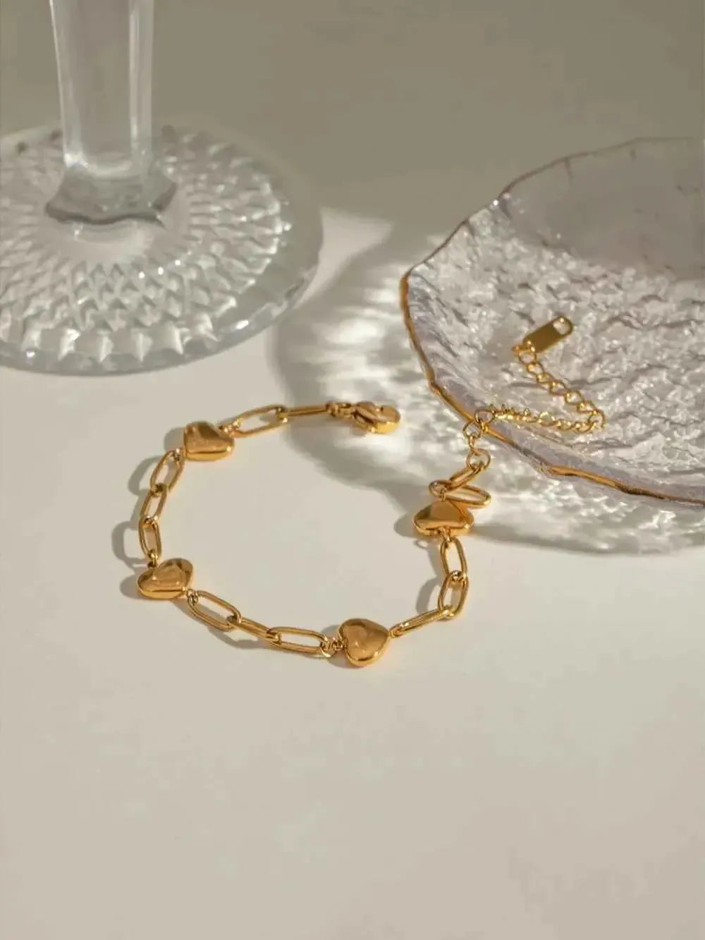 Heart Charm Gold Link Bracelet