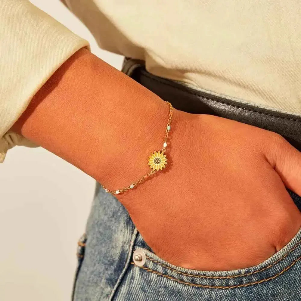 Sunflower Gold-Bead Flower Bracelet