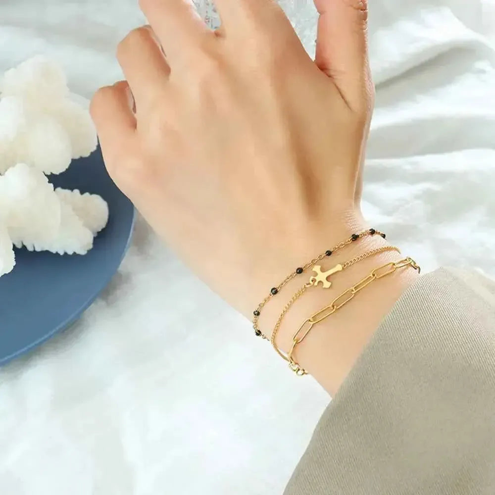 Modern Three-Strand Metal Bracelet