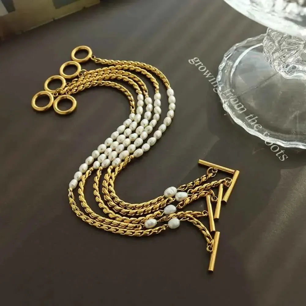 Layered Pearl Titanium Wrist Jewelry