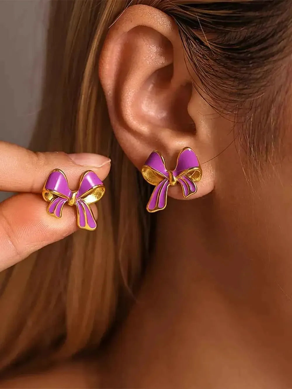 Colorful Bow Oil Drip Stud Earrings