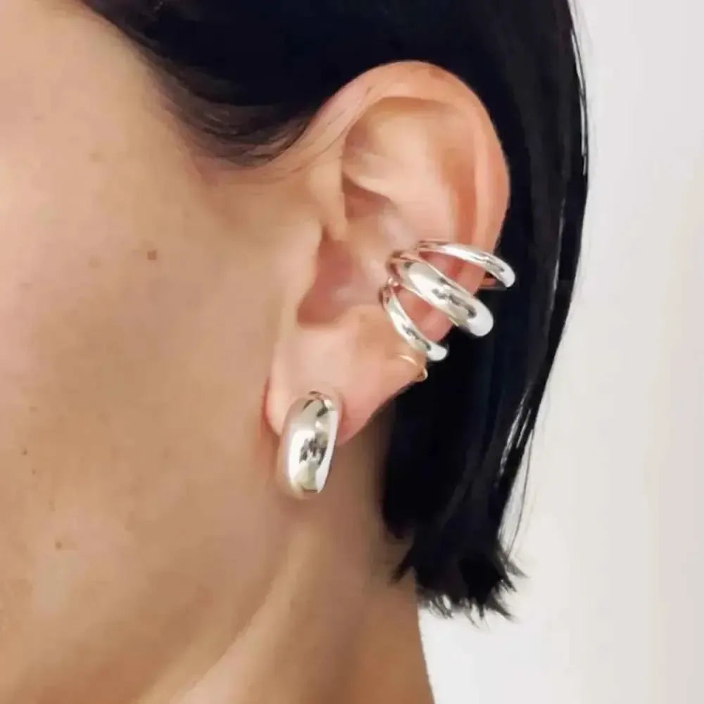 Modern Triple Band Cuff Earrings