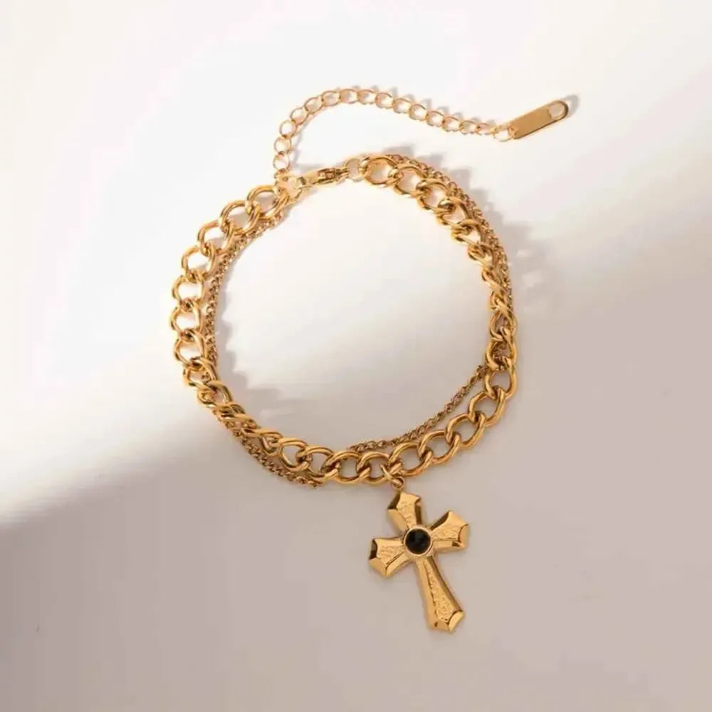 Cross Gemstone Pendant Bracelet