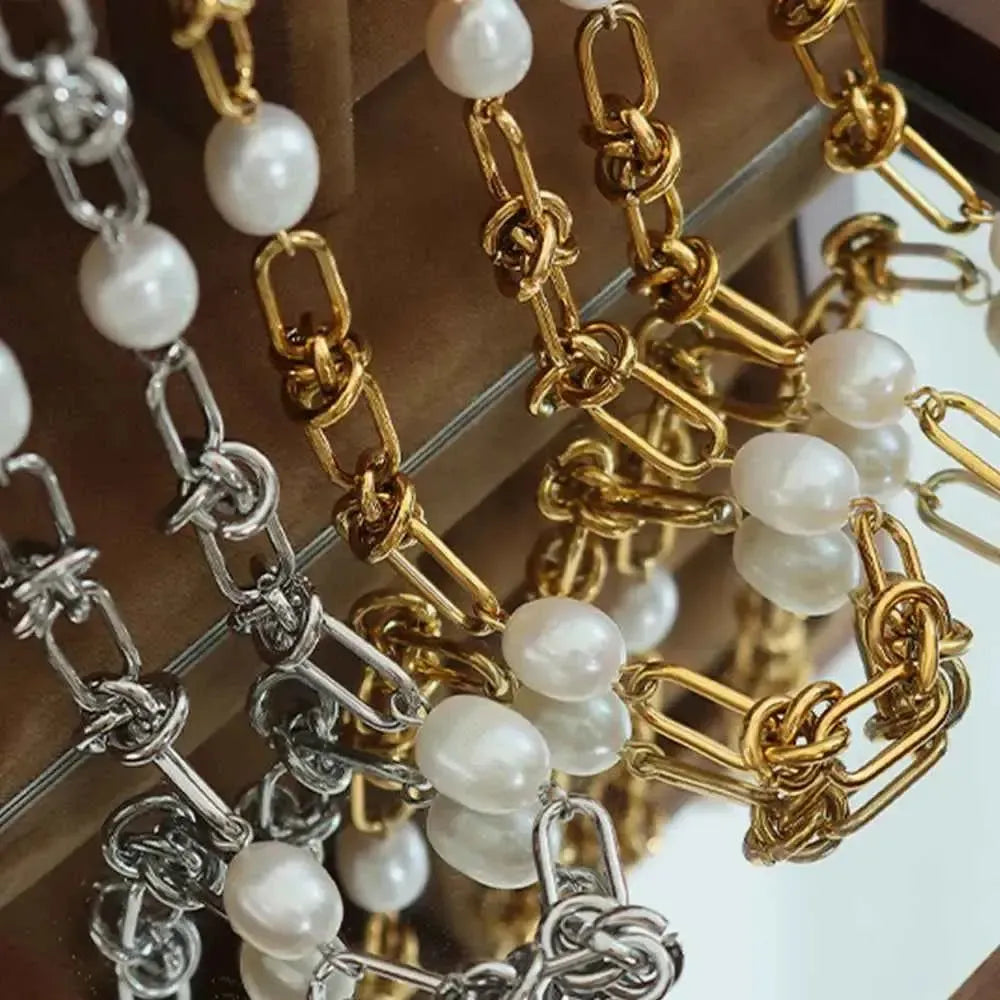 Chic Freshwater Pearl Titanium Bracelet