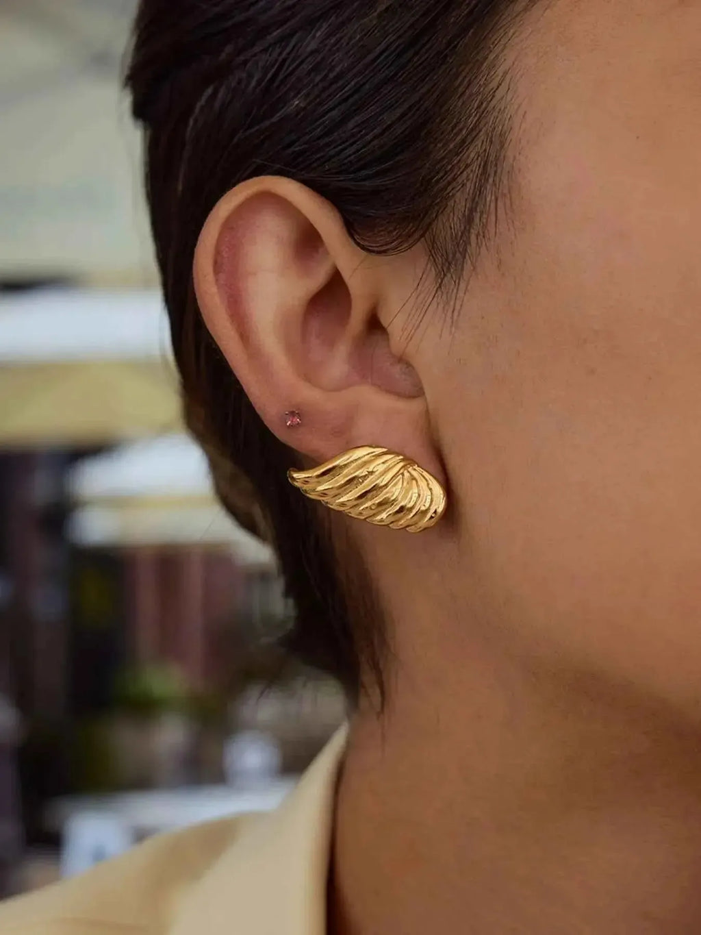 Gold Angel Wing Stud Earrings