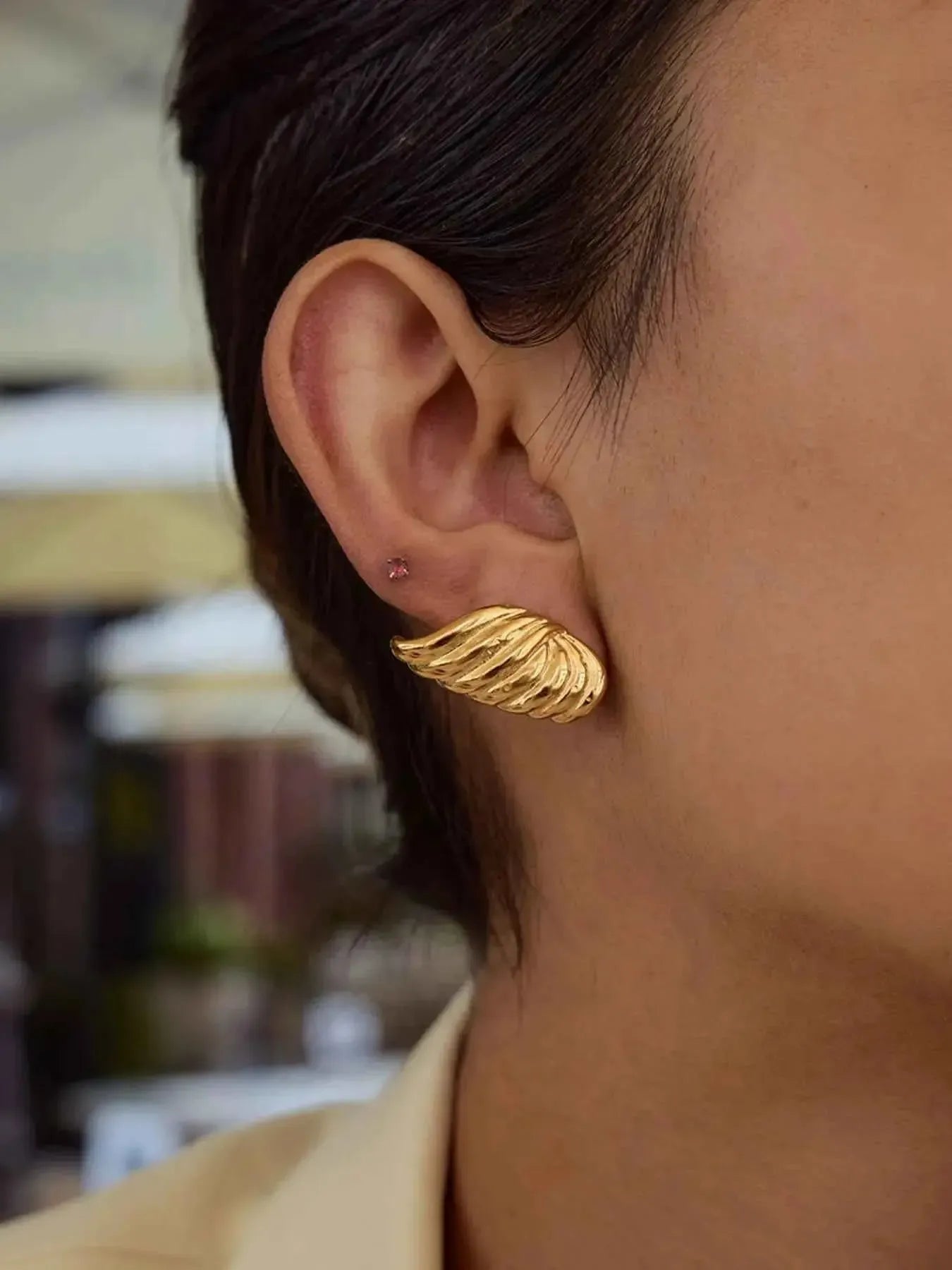 Gold Angel Wing Stud Earrings