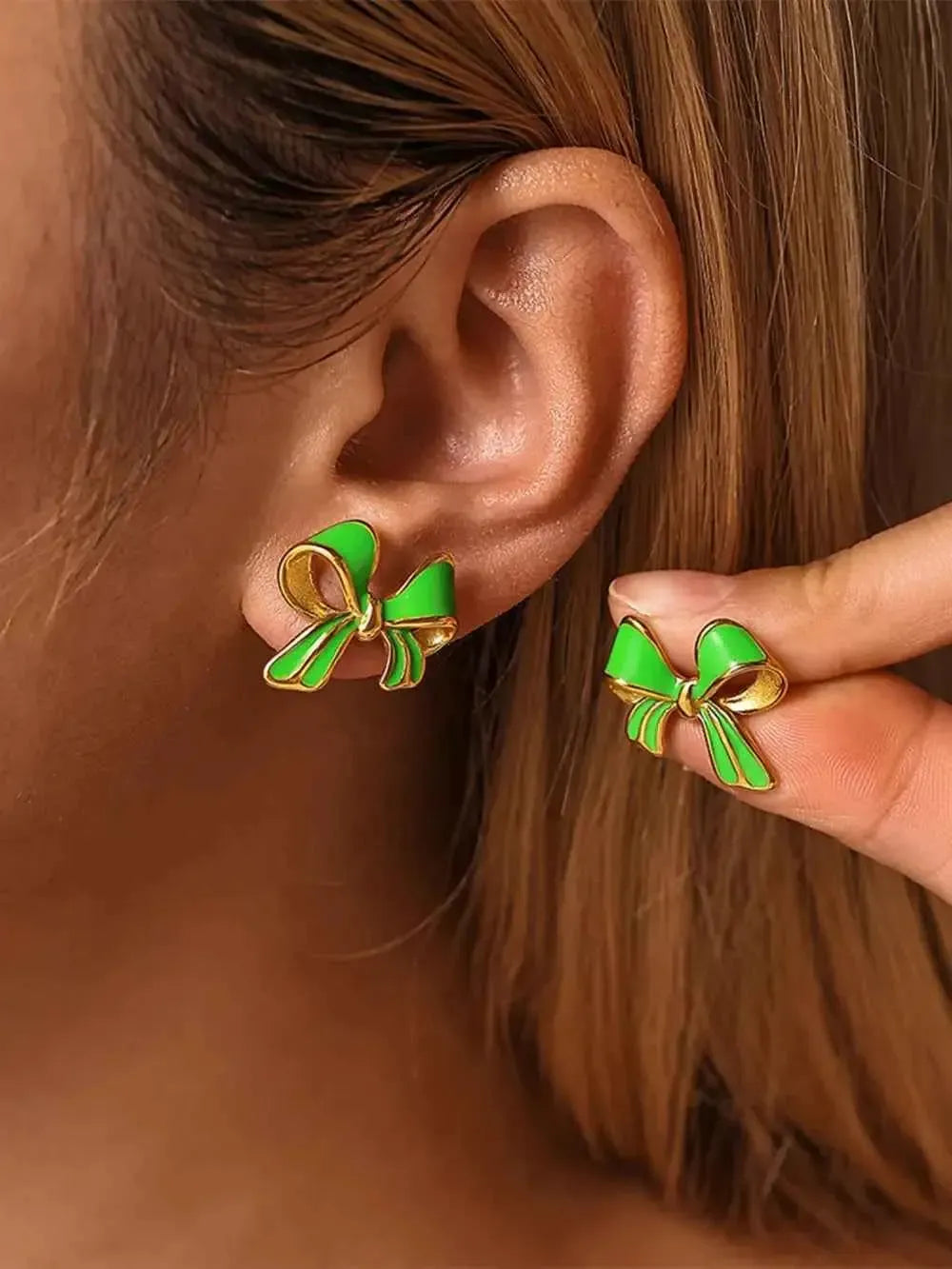 Colorful Bow Oil Drip Stud Earrings