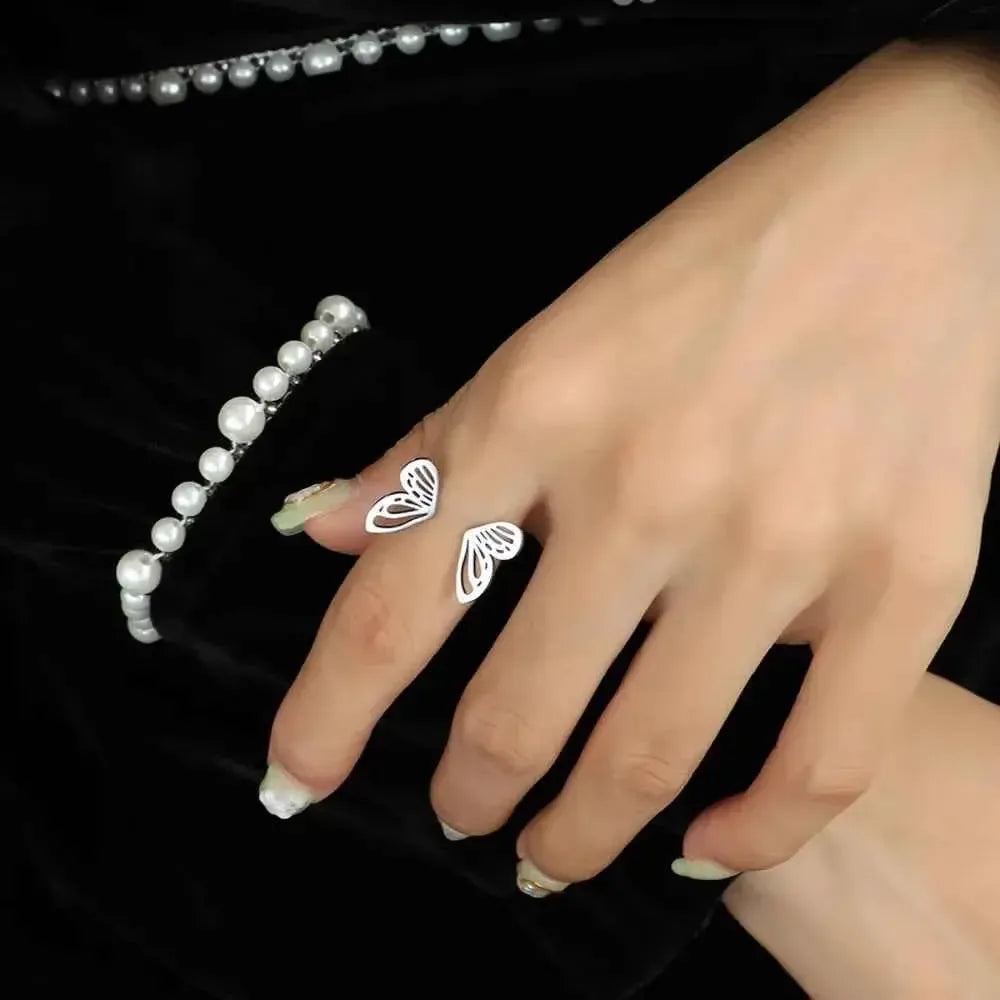 Butterfly Open Ring – Titanium Steel Shine