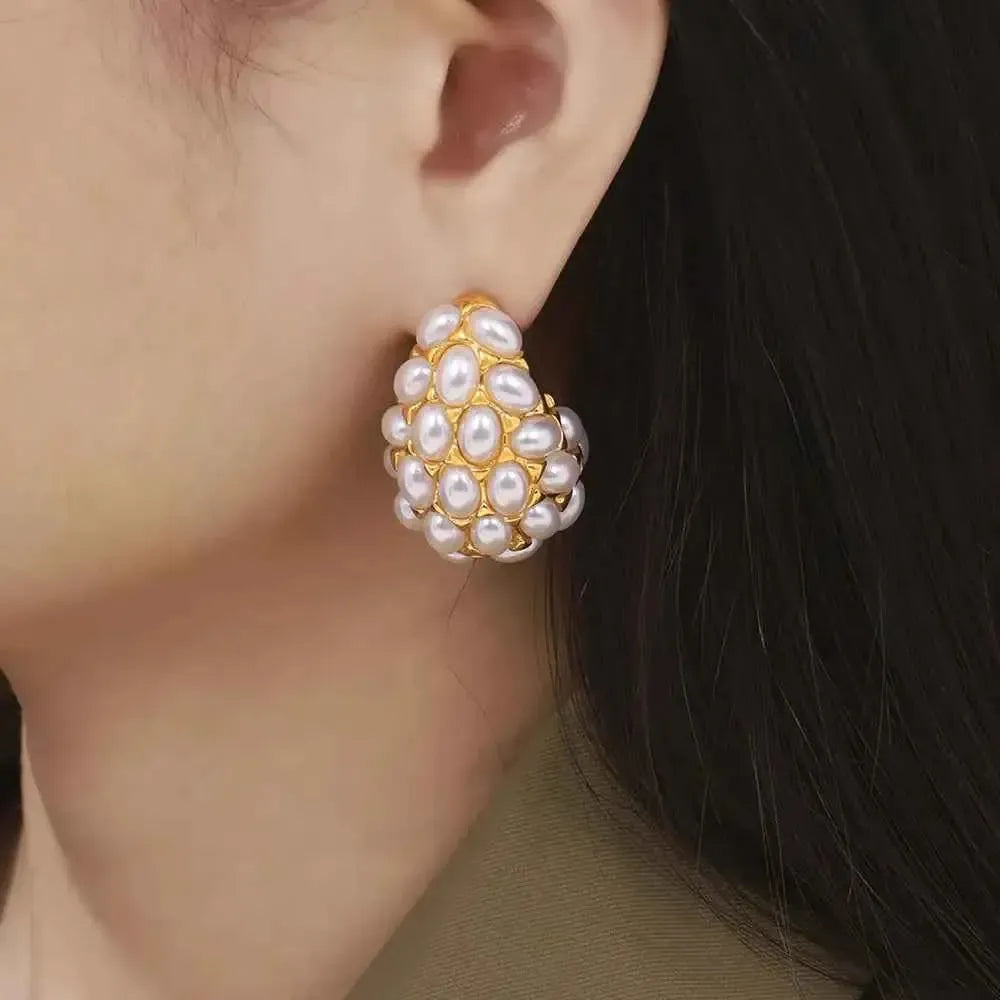 Modern Pearl Studs with Steel Base