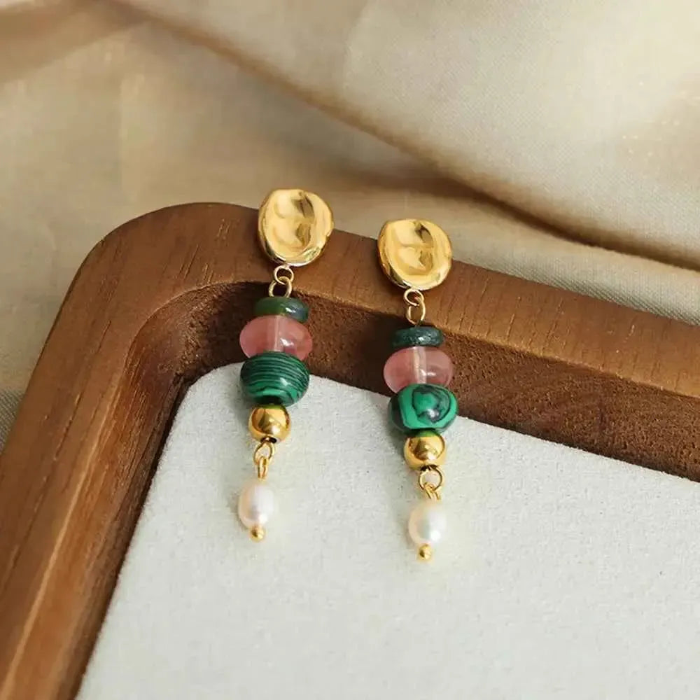 Freshwater Pearl & Stone Dangle Earrings