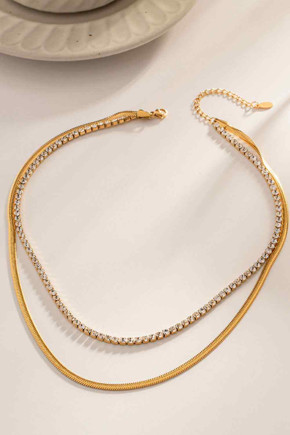 Double‑Layered Zircon Stainless Steel Necklace