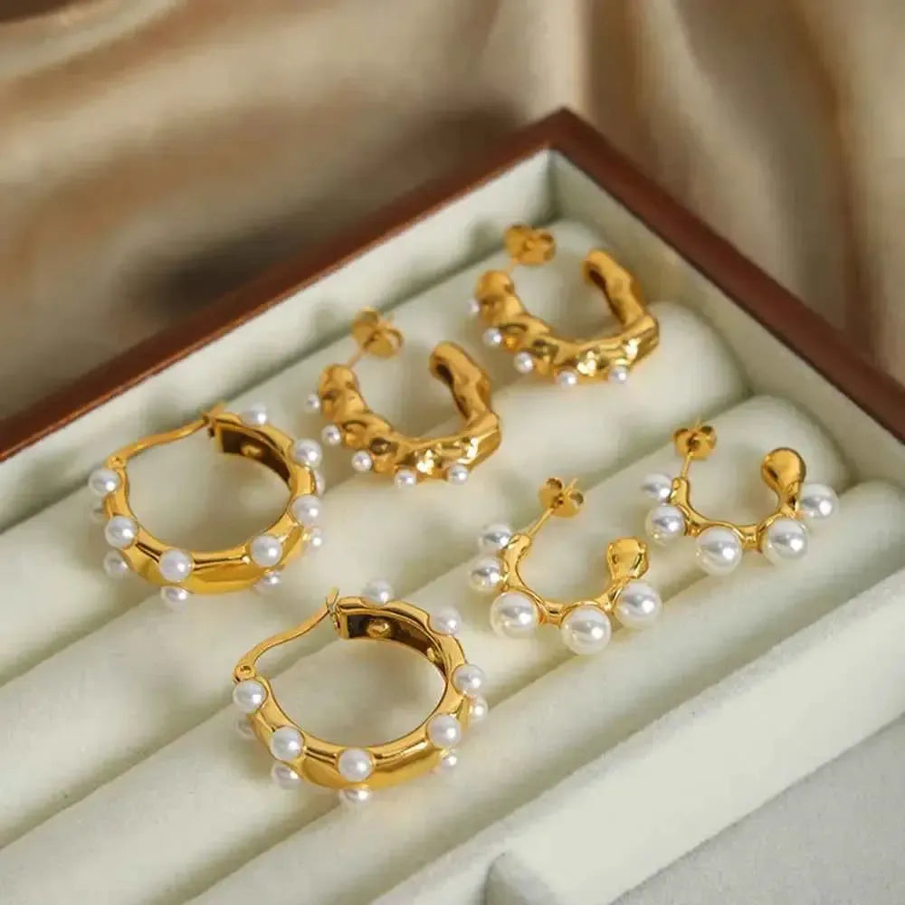 Elegant Pearl Earrings with Golden Touch