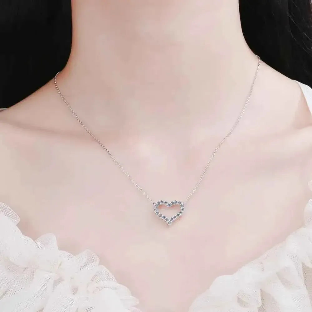 Romantic Silver Moissanite Heart Necklace