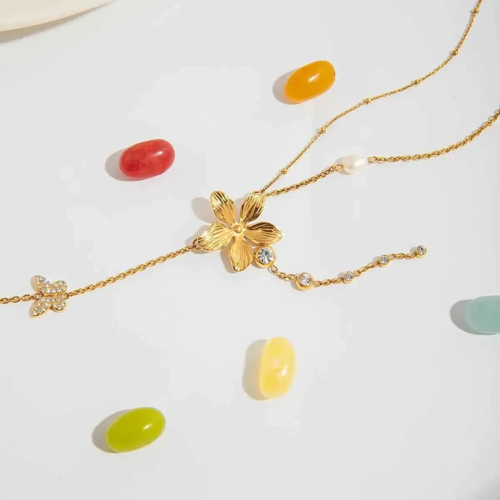Golden Bloom - 3-Piece Layered Flower Necklace Set