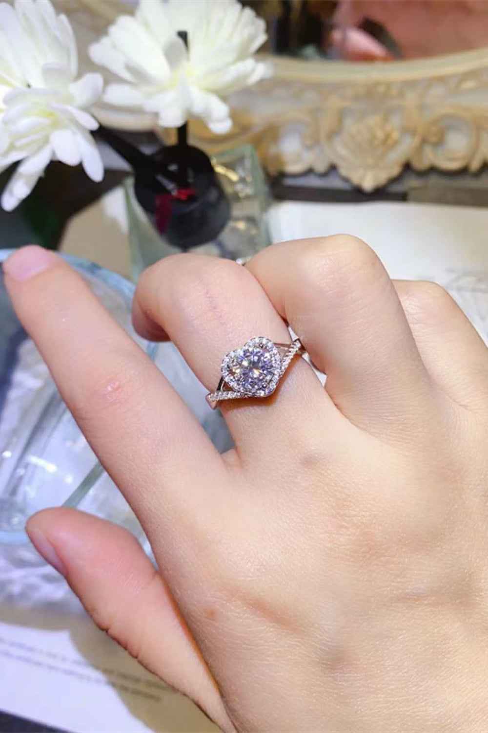 Romantic Moissanite Heart Ring