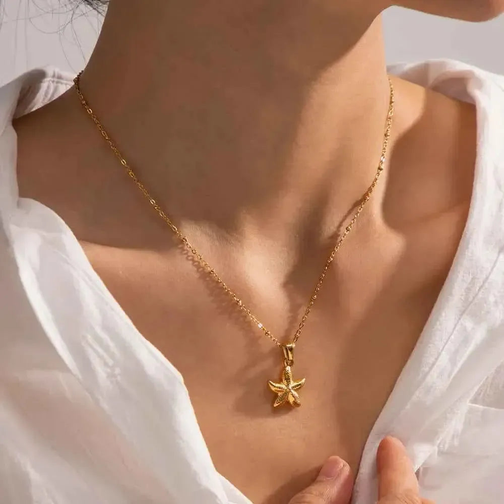 Golden Starfish Pendant Necklace