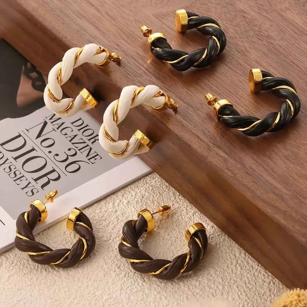 Twisted Leather C-Hoop Earrings