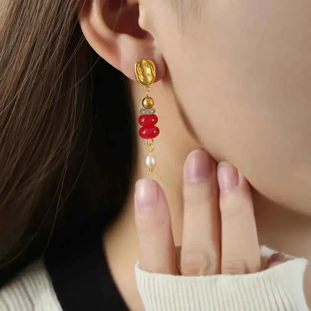 Freshwater Pearl & Stone Dangle Earrings