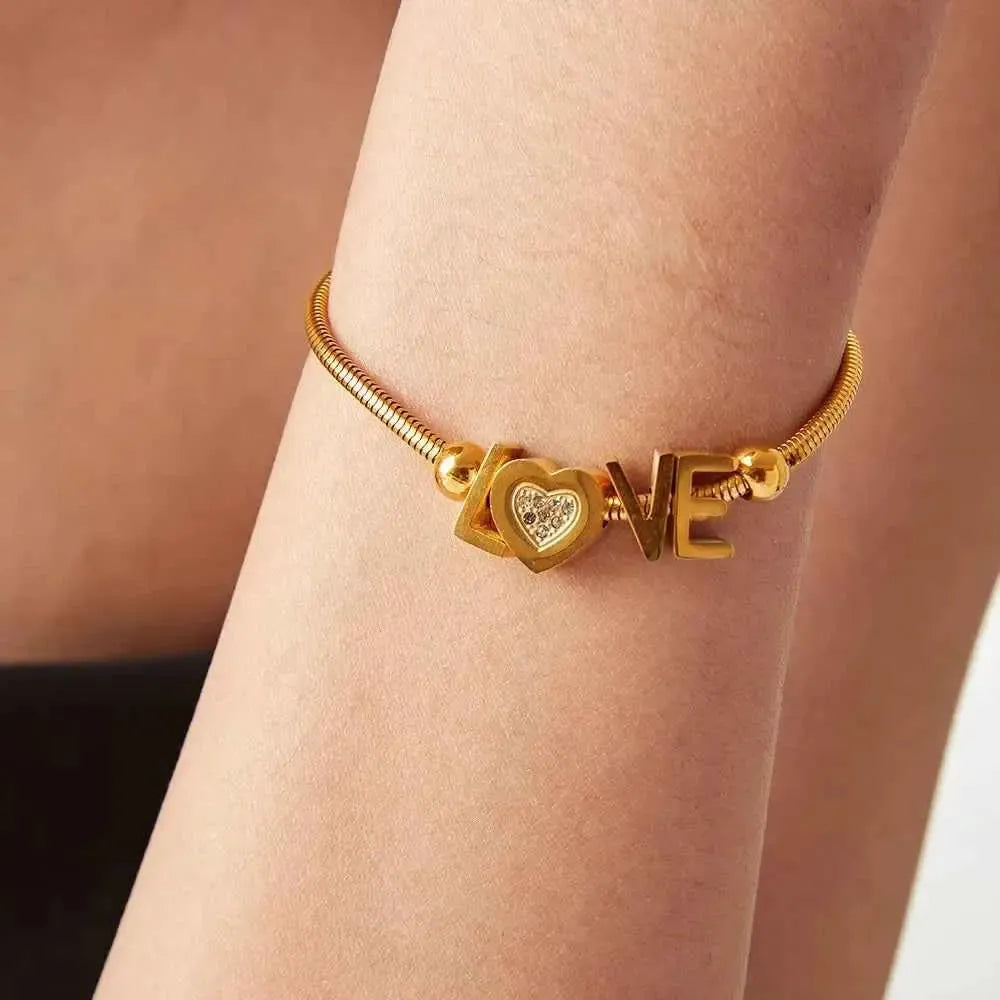 LOVE - Elegant Initial Bracelet with Sparkle