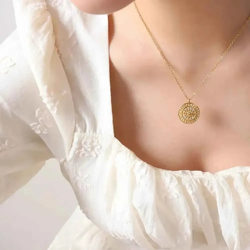Elegant Zircon Clock Pendant Necklace