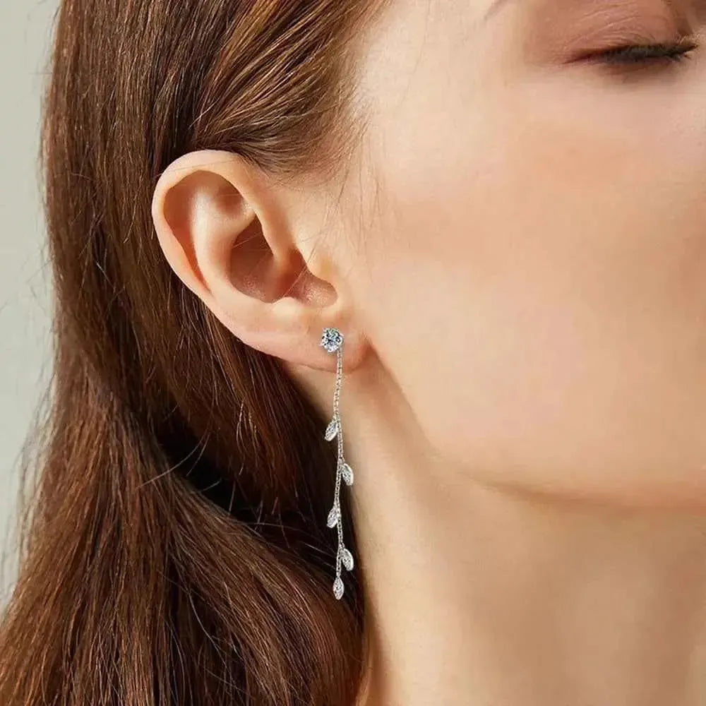 1.38ct Moissanite Silver Leaf Earrings