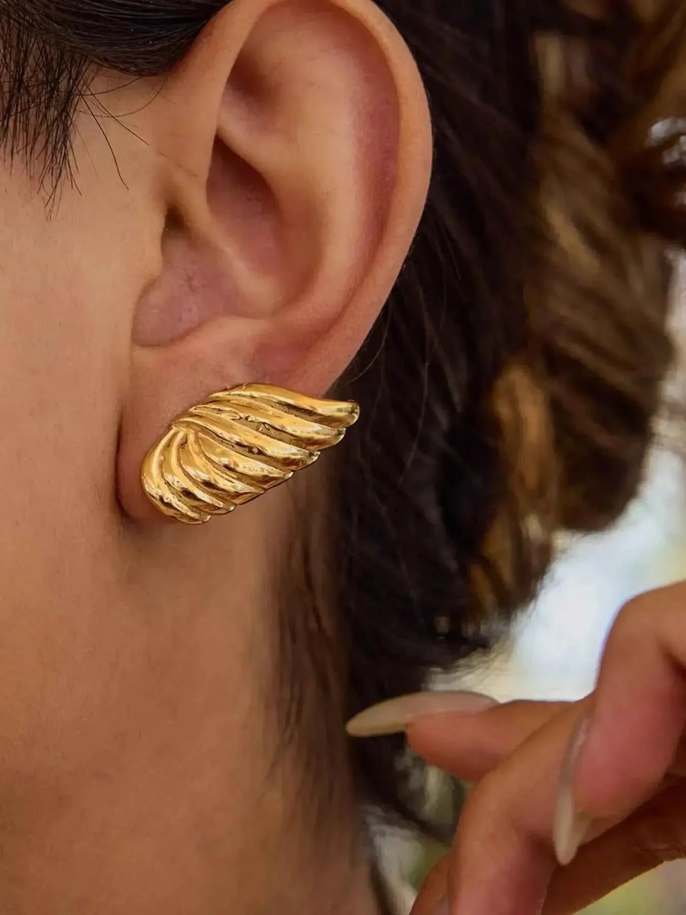 Gold Angel Wing Stud Earrings
