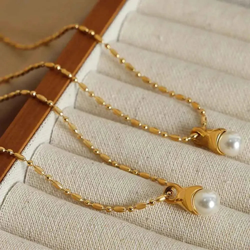 Lightweight Titanium Steel Pearl Necklace