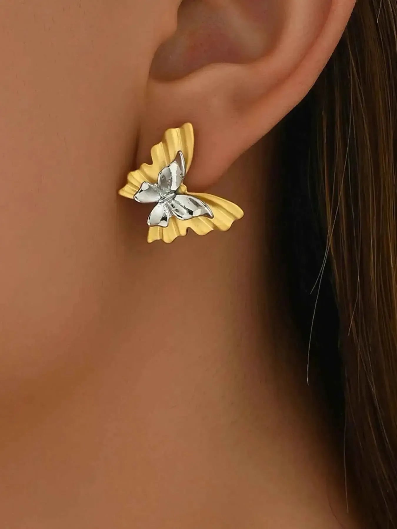 Two‑Tone Butterfly Stainless Earrings