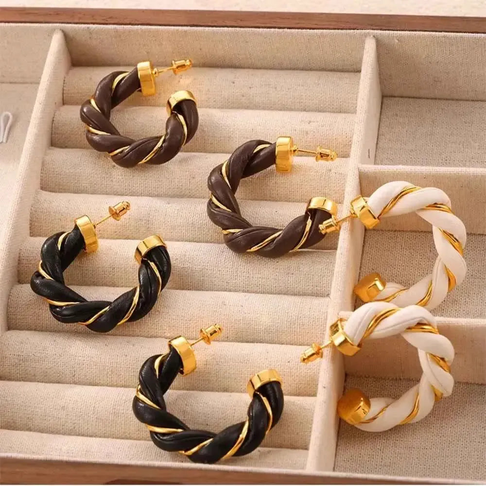 Twisted Leather C-Hoop Earrings