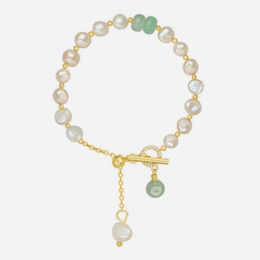 Green Stone with Pearl Links