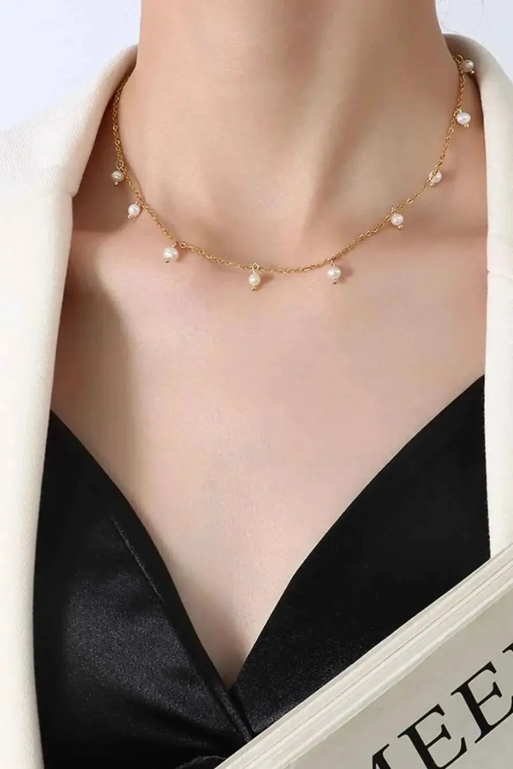 Gold‑Plated Titanium Pearl Necklace