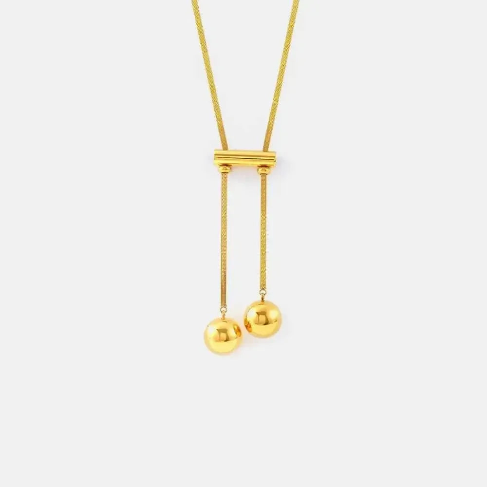 Golden Hollow Bead Titanium Necklace
